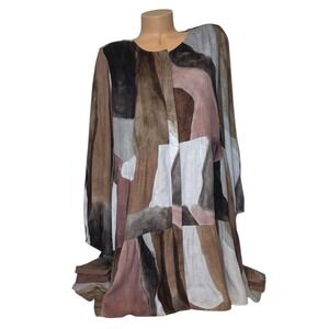Aritzia Wilfred Womens SMALL Flowy Tiered Mini Dress Abstract Print Long Sleeve